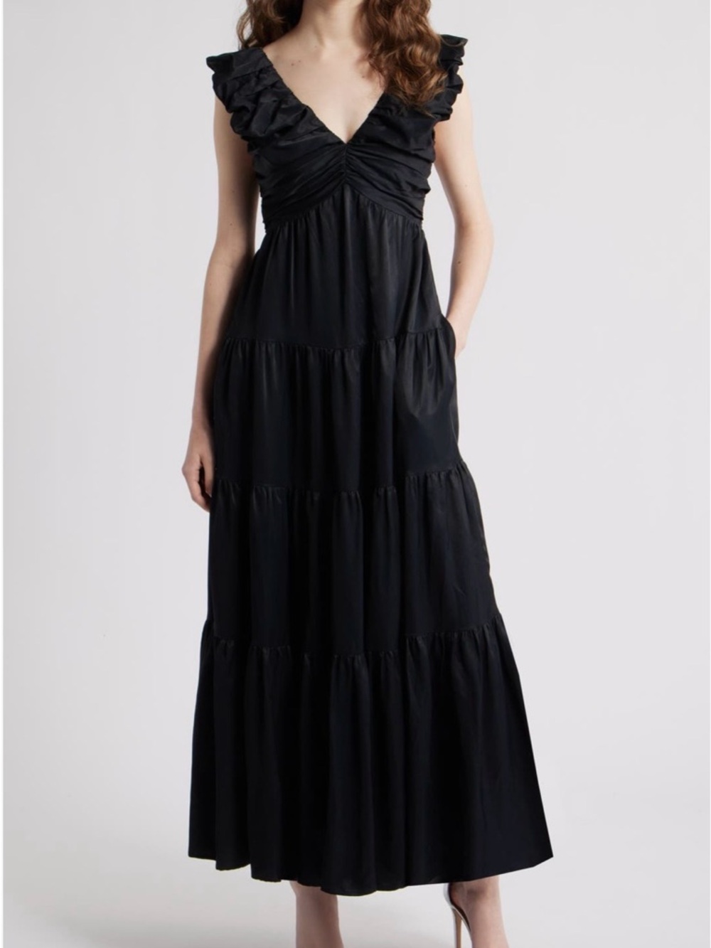 NWT Chelsea28 Black Tiered Ruffle Maxi Dress